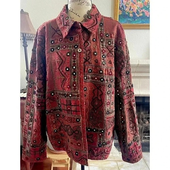 Chico's Embroidered Jacket‎ Mirror Accents Button Up Festival 3(XL) Bohemian - Picture 1 of 15